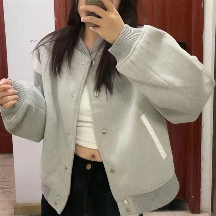 Grey Varsity Button Down Jacket