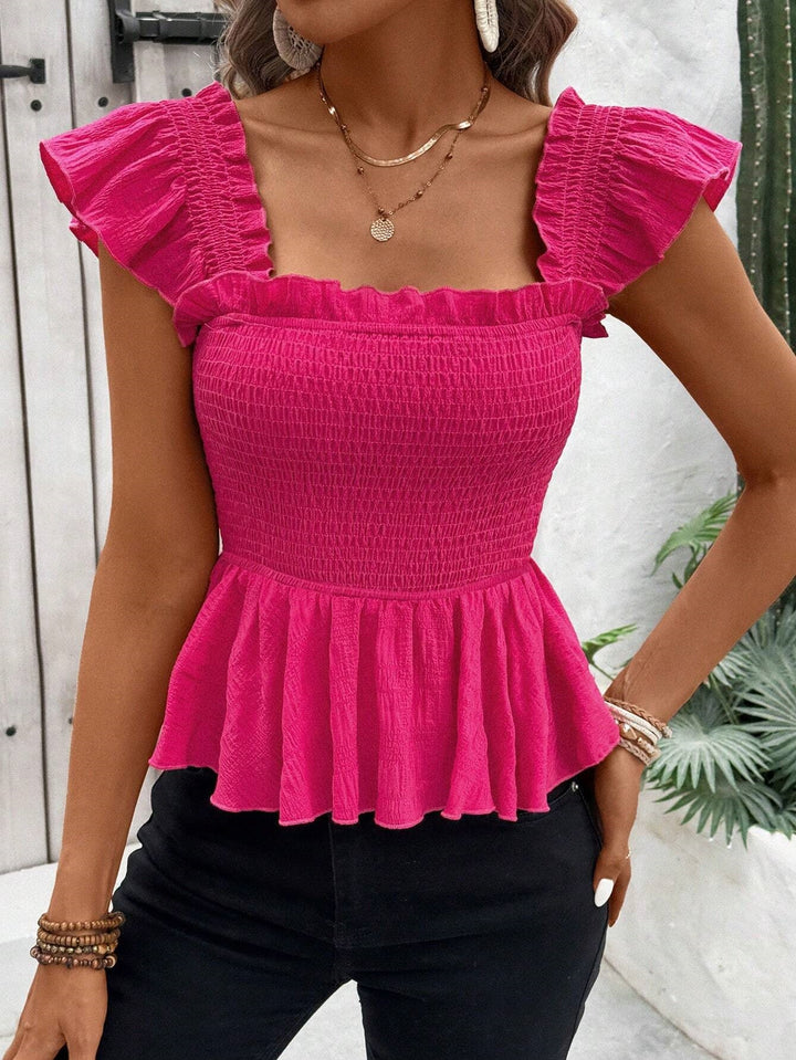 Red Front Bust Ruched Ruffle Top