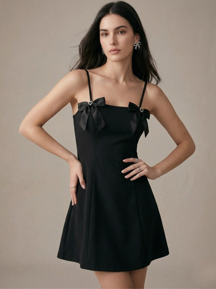 Black Spaghetti Strap Bow Detail Dress