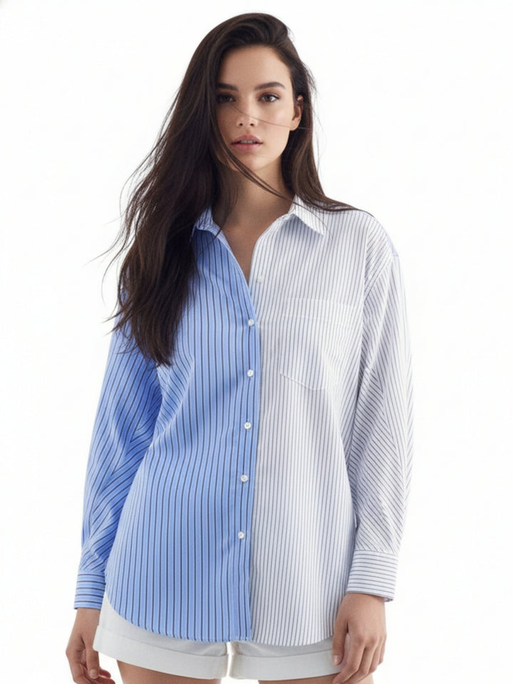Blue Half And Half Striped Fashion Shirt
