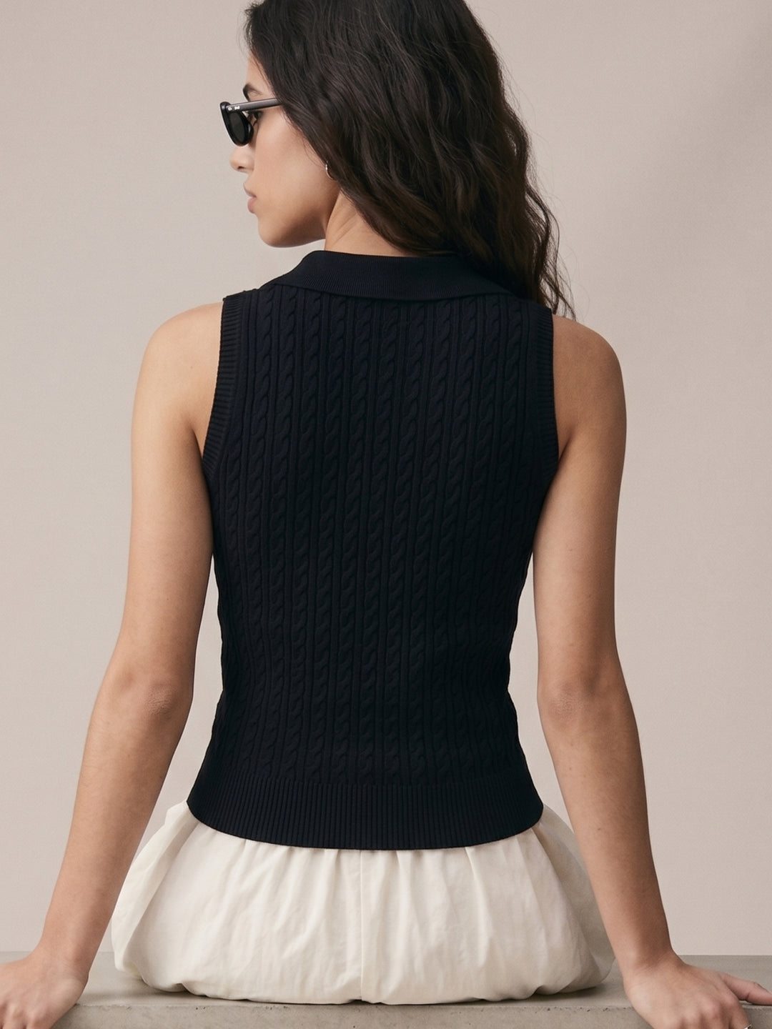 Black Textured Collared Top