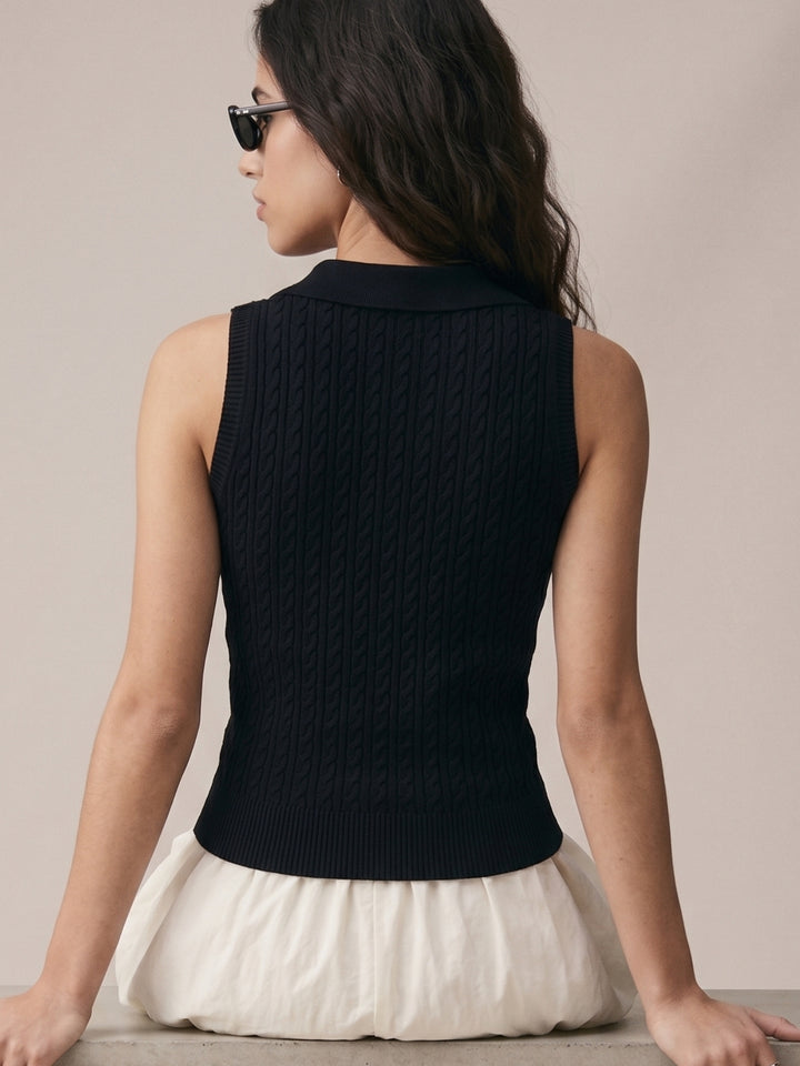 Black Textured Collared Top