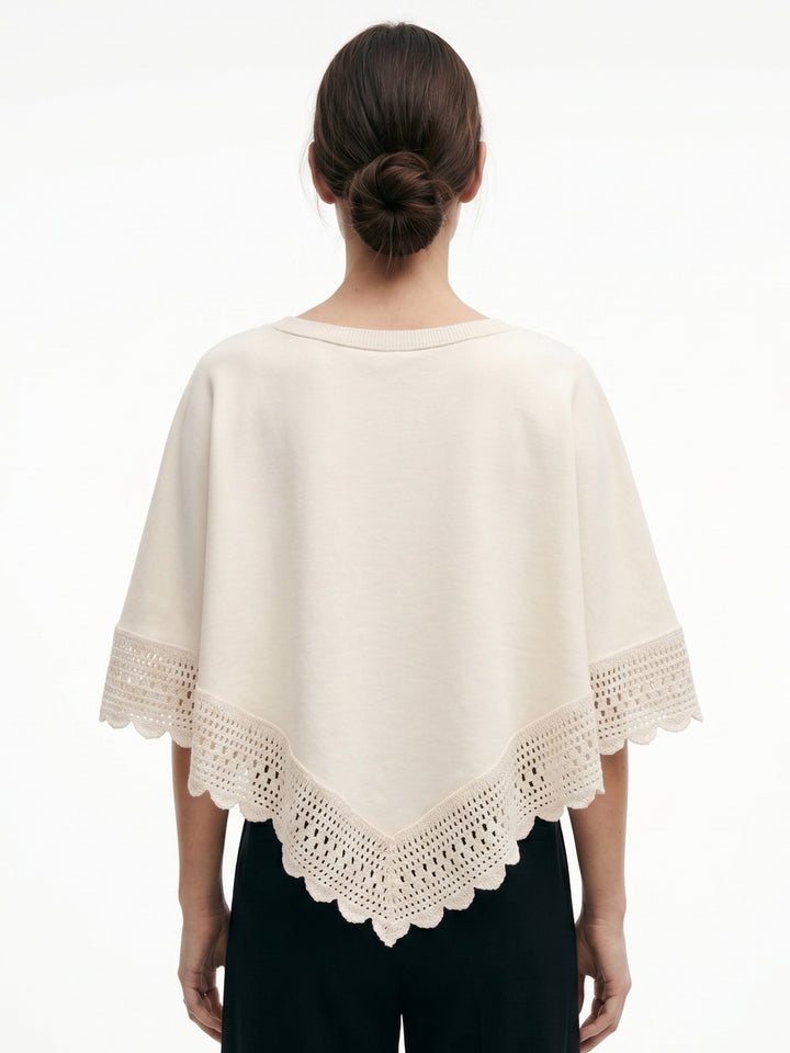 Beige Lace Asymmetrical Hem Relaxed Top