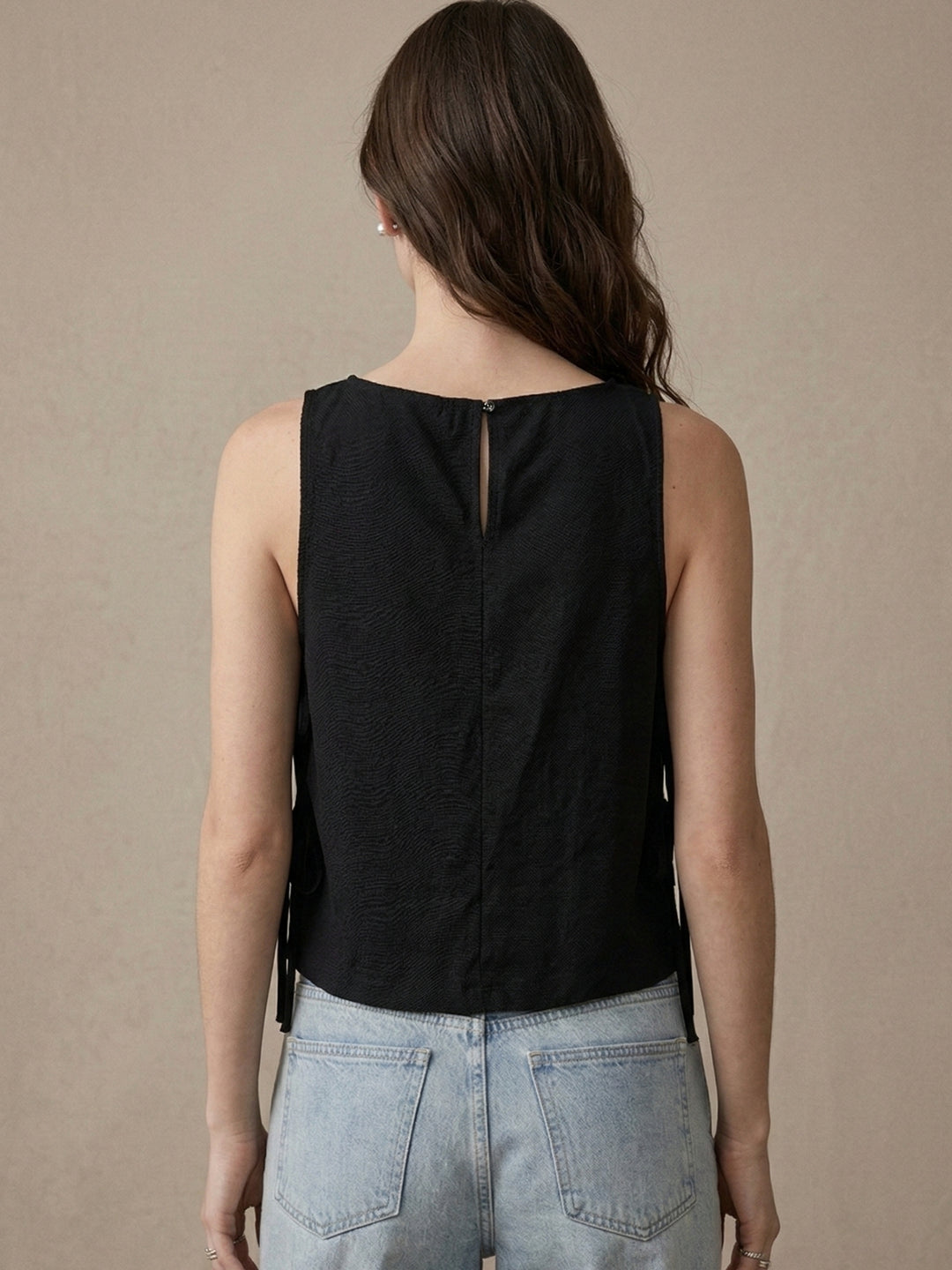 Black Side Tie Up Flowy Top