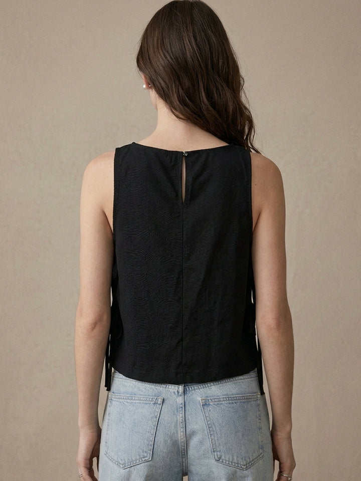 Black Side Tie Up Flowy Top