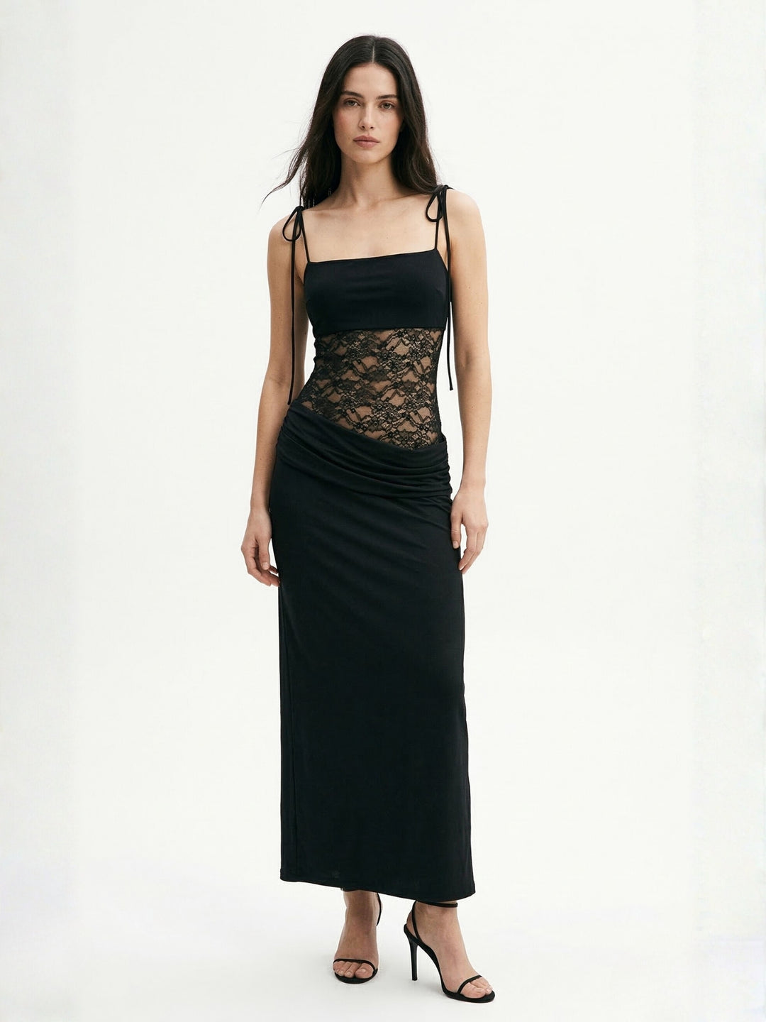Black Spaghetti Strap Lace Detail Dress