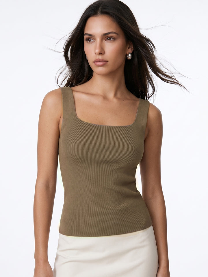 Khaki Shoulder Strap Basic Fitted Top