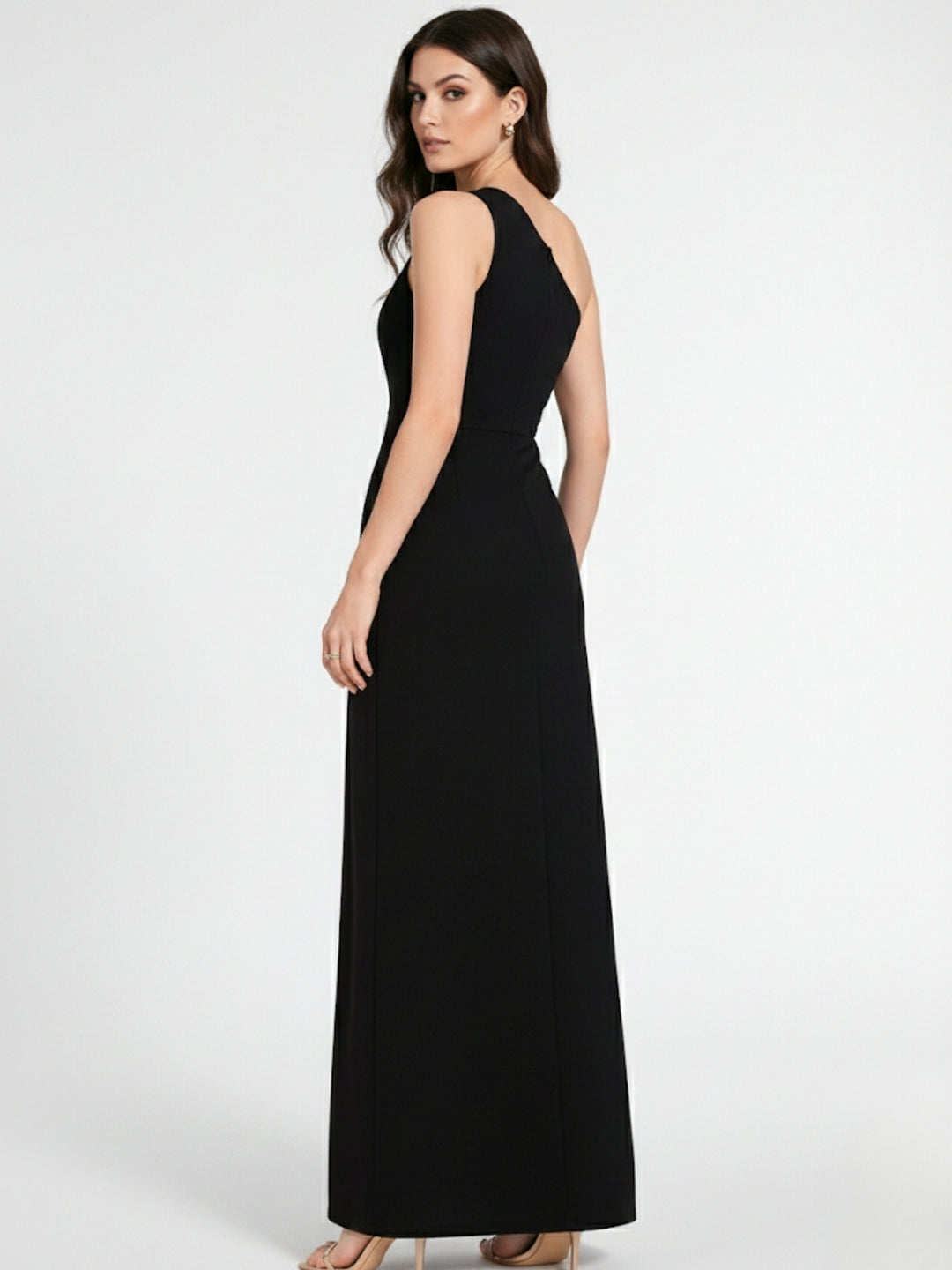 Black One-Shoulder Metal Strap Dress