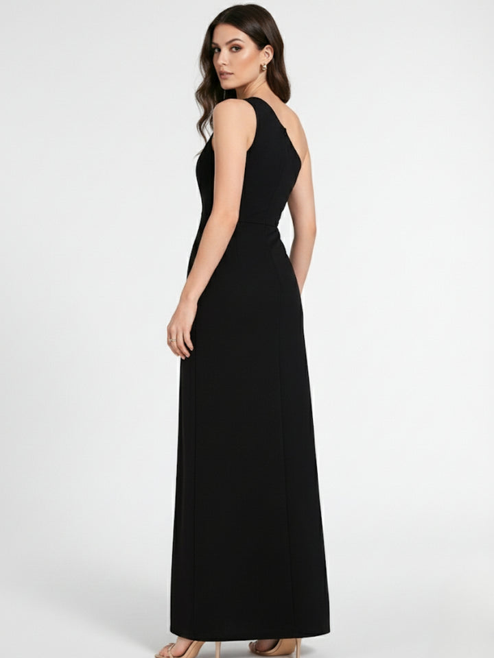 Black One-Shoulder Metal Strap Dress