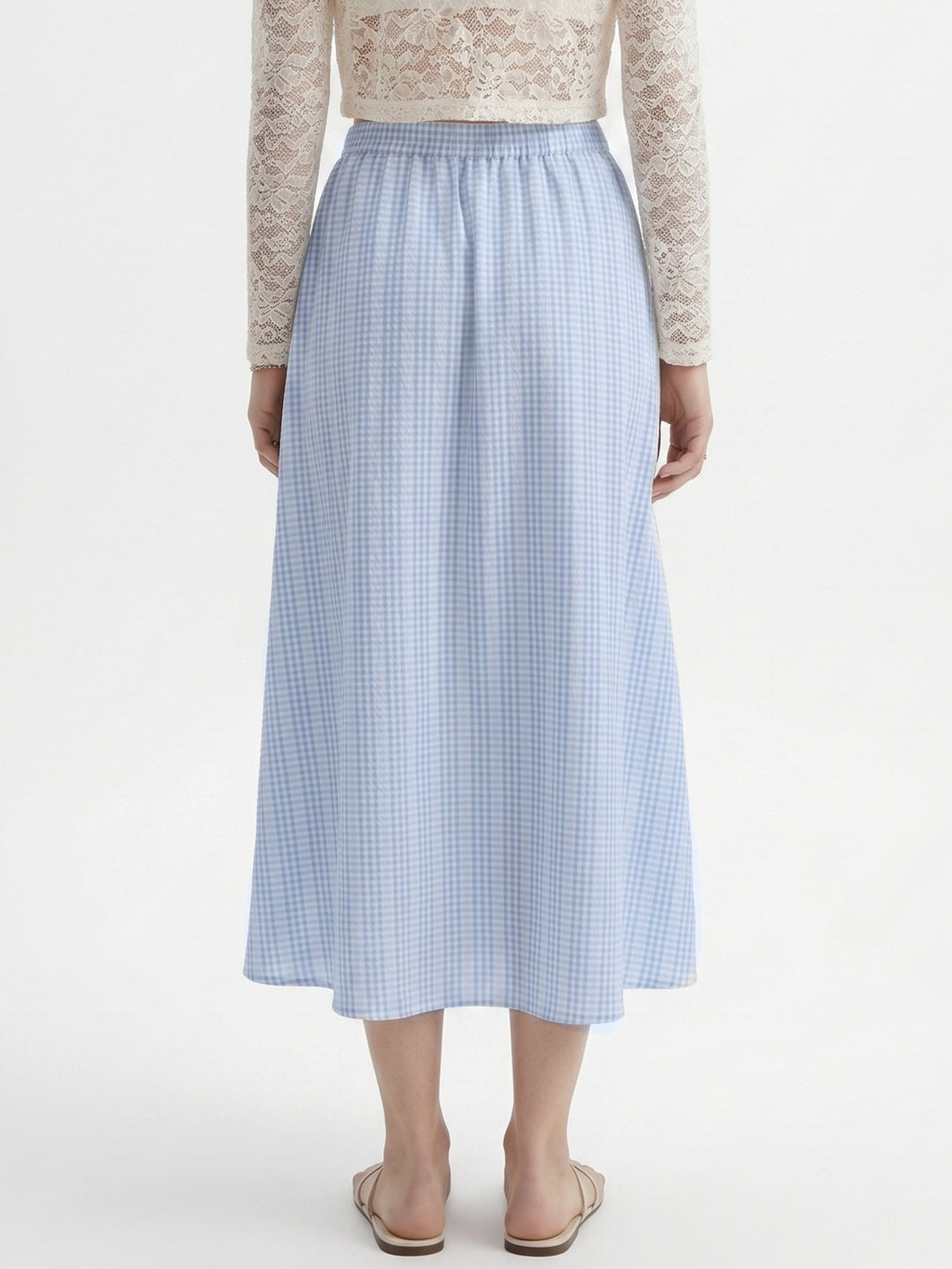 Light Blue High Waist Striped Flared Skirt
