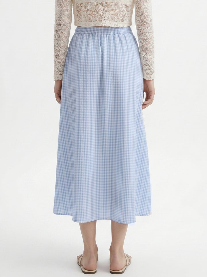 Light Blue High Waist Striped Flared Skirt
