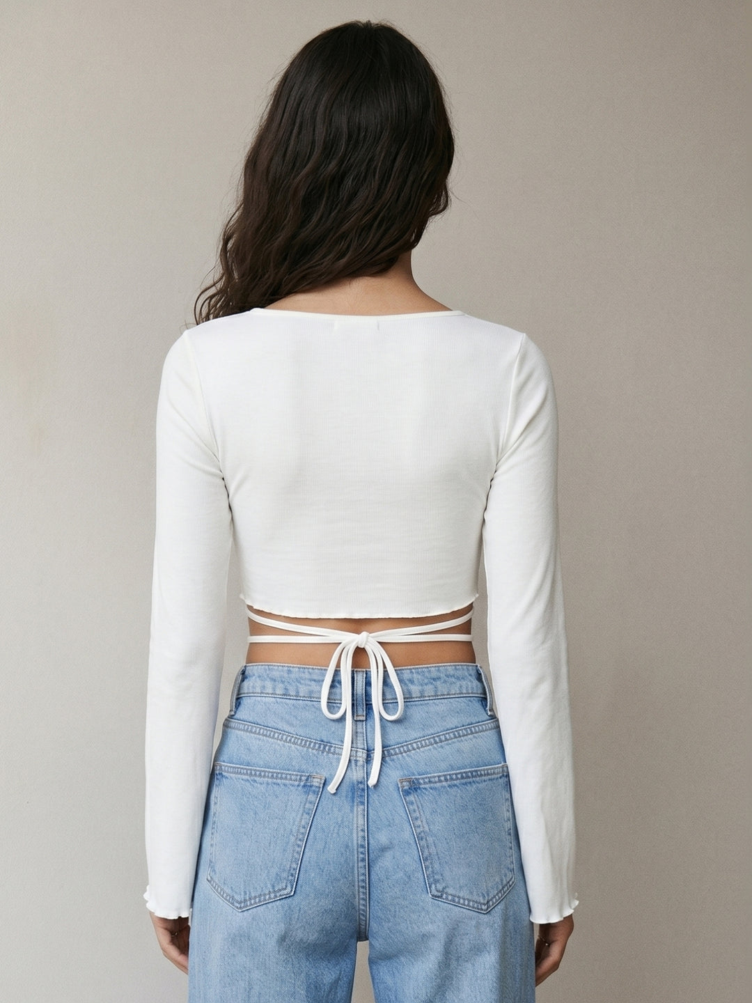 Off White Sweetheart Neckline Bottom Tie Up Top