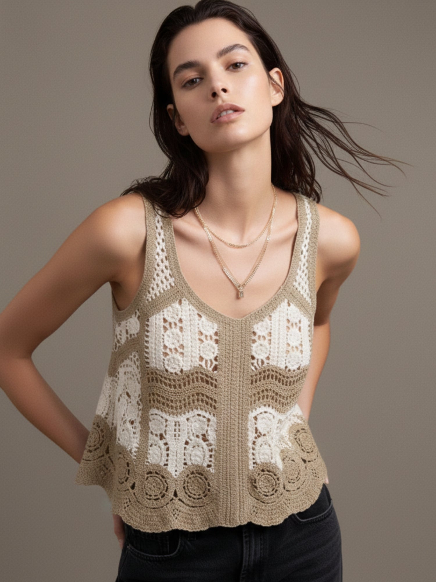 Olive Crochet Detail Top