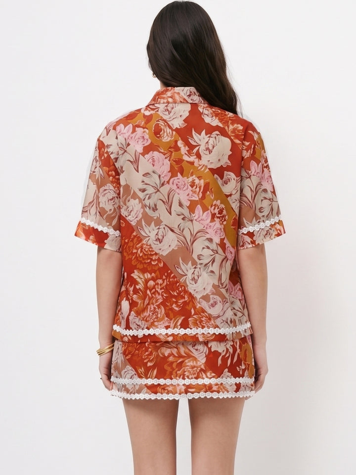 Multi Abstract Printed Shirt And Skirt Set