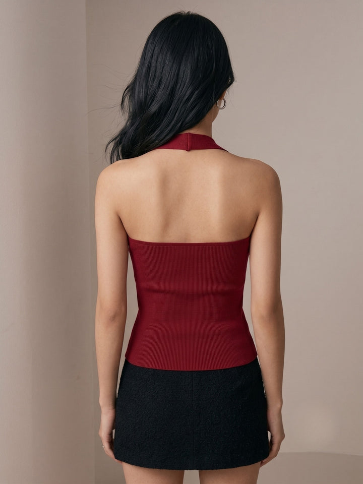 Burgundy Square Halter Neck Tank