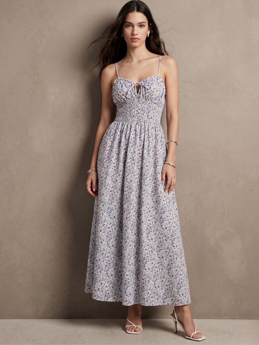 White Spaghetti Strap Flared Dress