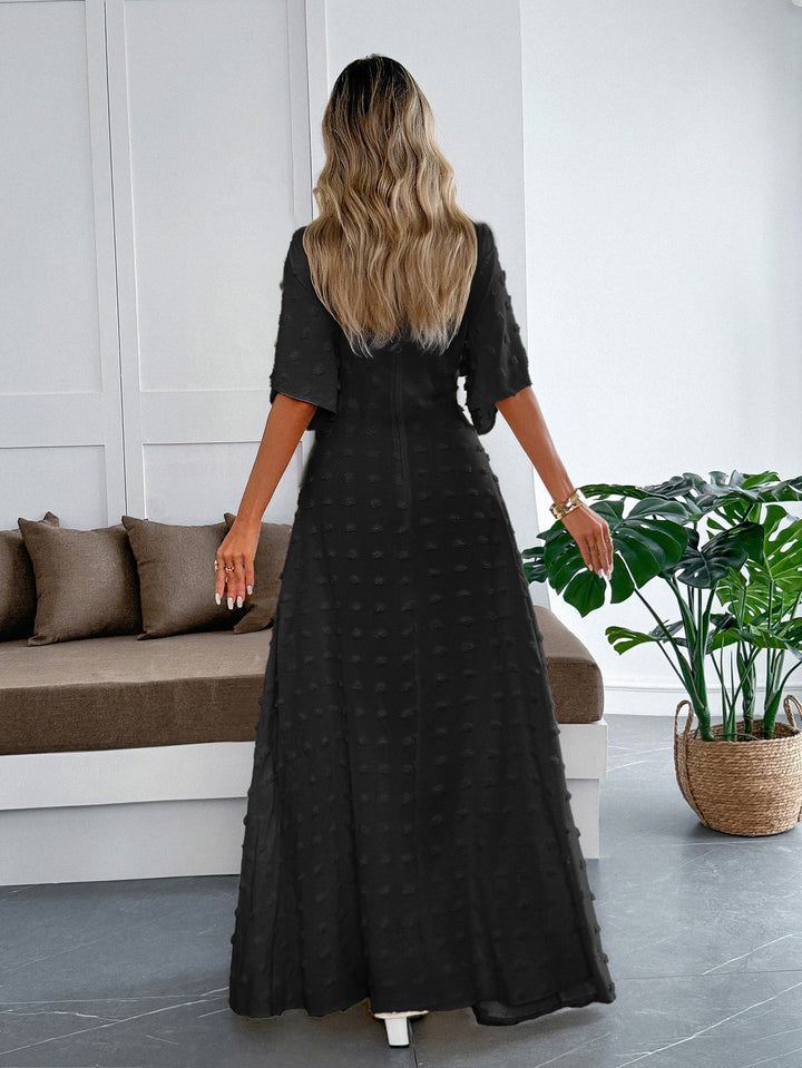 Black Flare Sleeve V Neck Dress