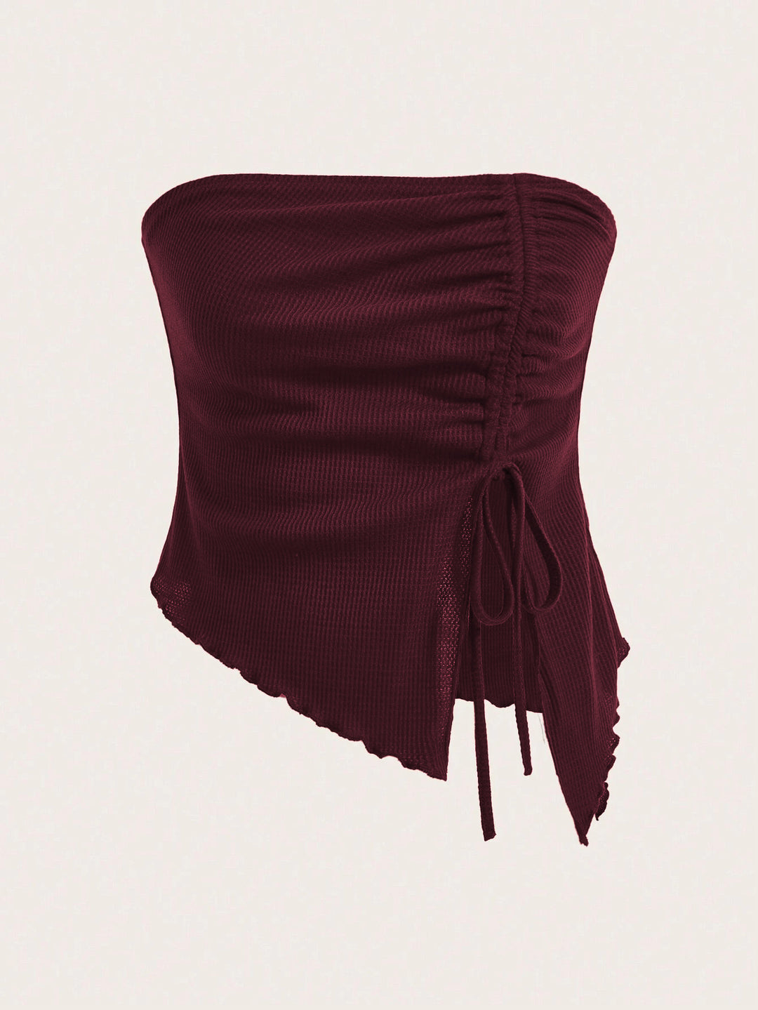 Wine Strapless Ruched Top