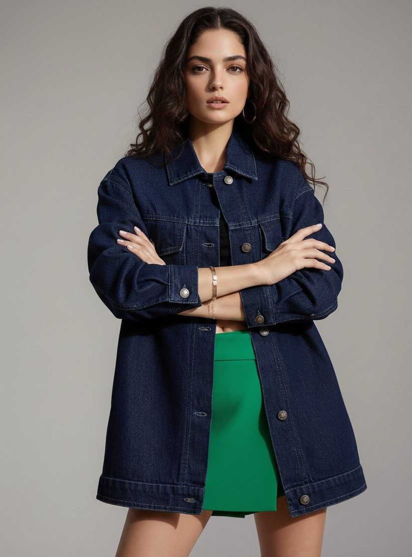 Navy Blue Full Sleeve Back Design Jacket