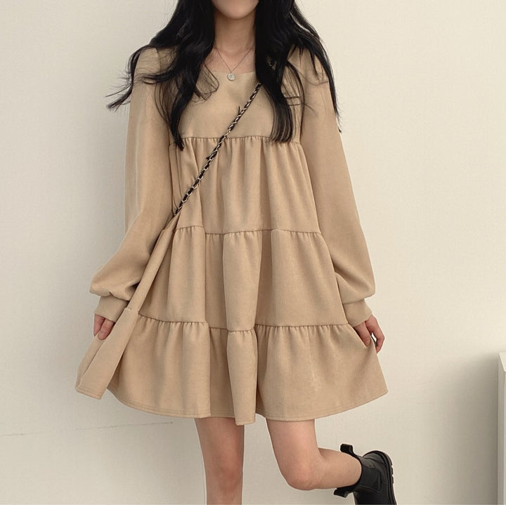 Beige Basic Tiered Dress