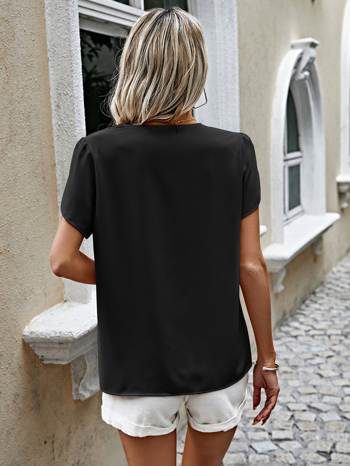 Black V Neck Button Down Blouse