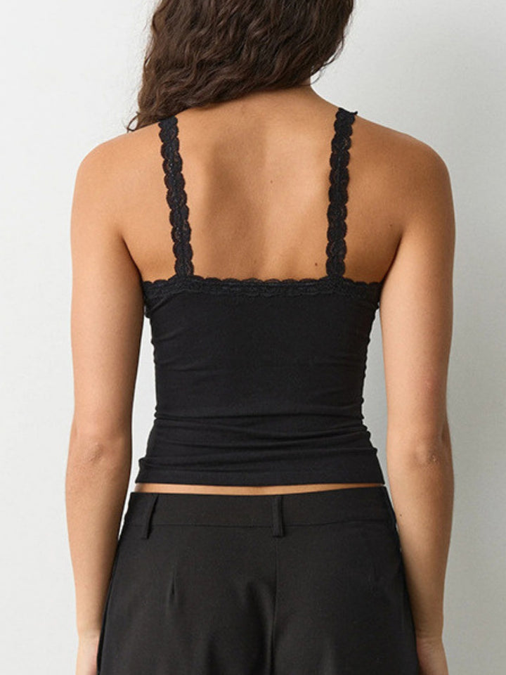 Black Lace Detail Fitted Top