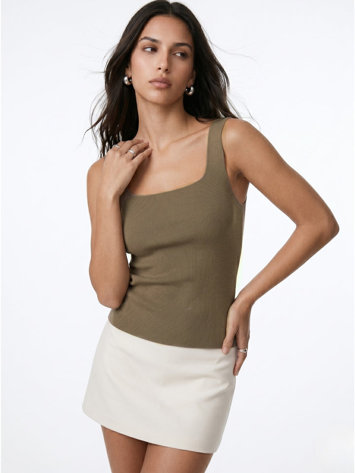 Khaki Shoulder Strap Basic Fitted Top