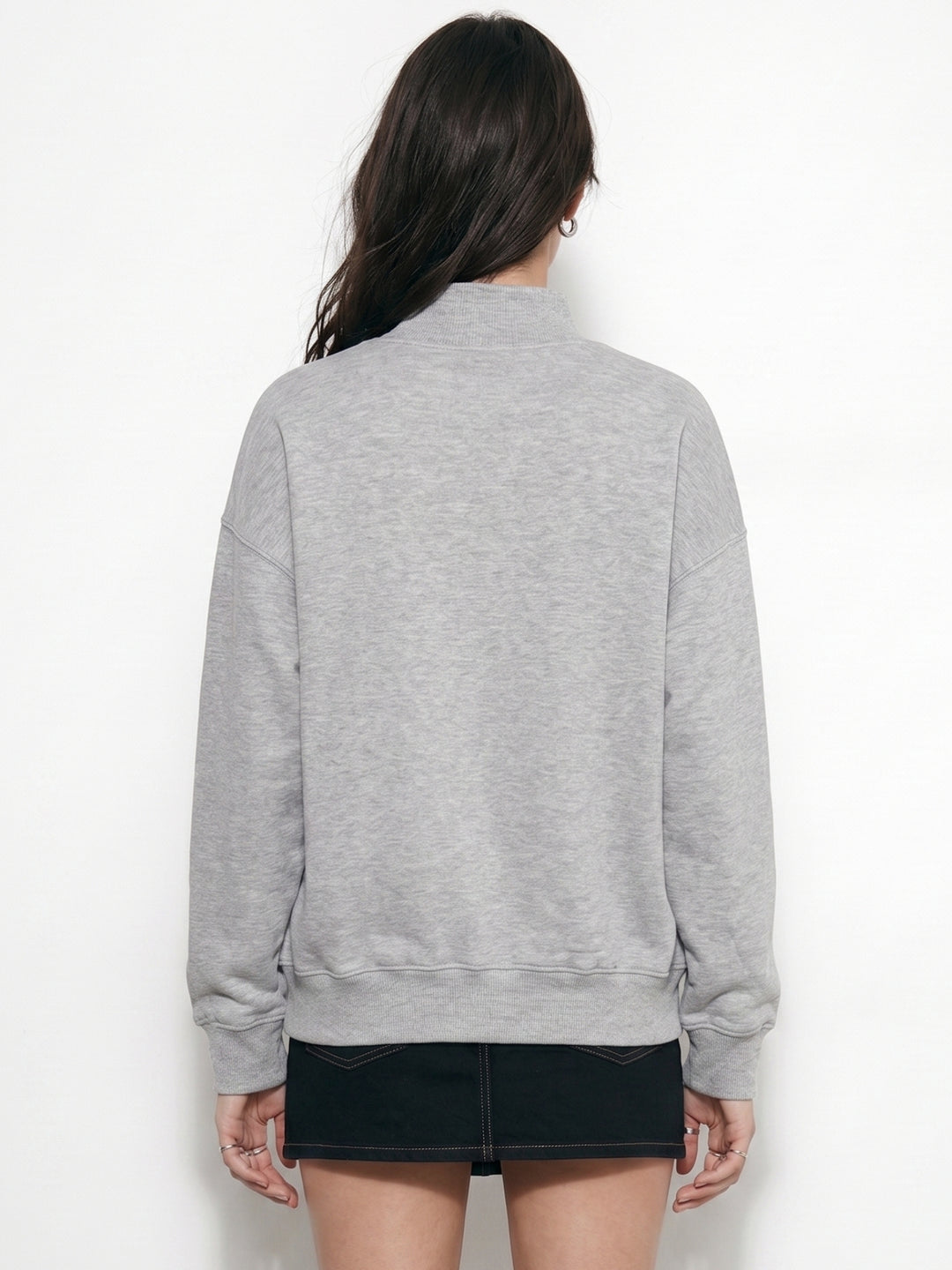 Grey High Neck Relaxed Fit Solid Sweatshirt