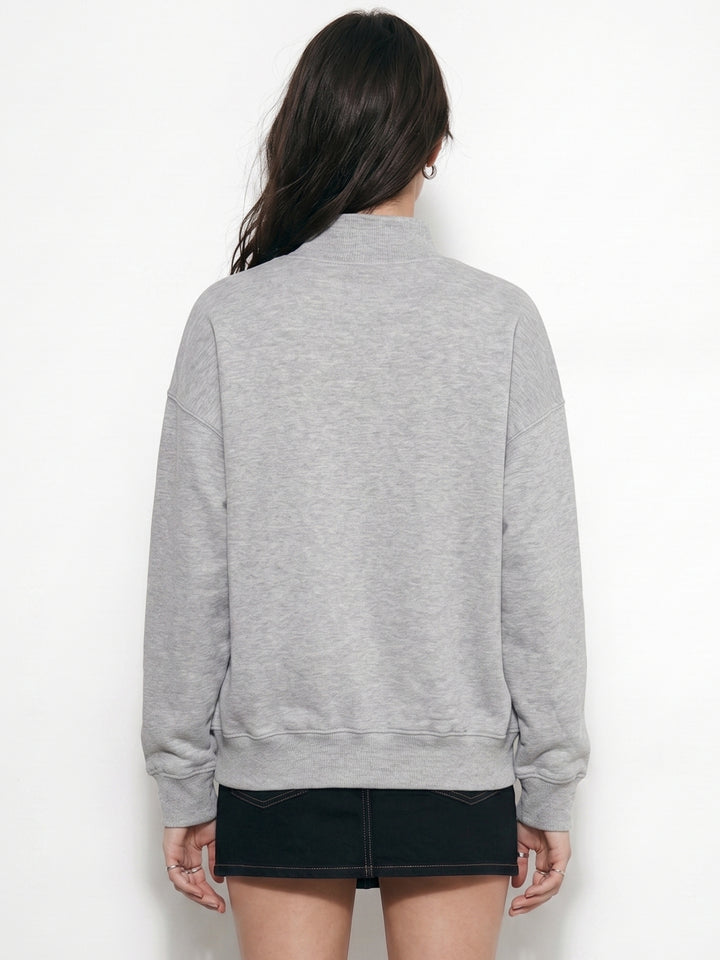 Grey High Neck Relaxed Fit Solid Sweatshirt