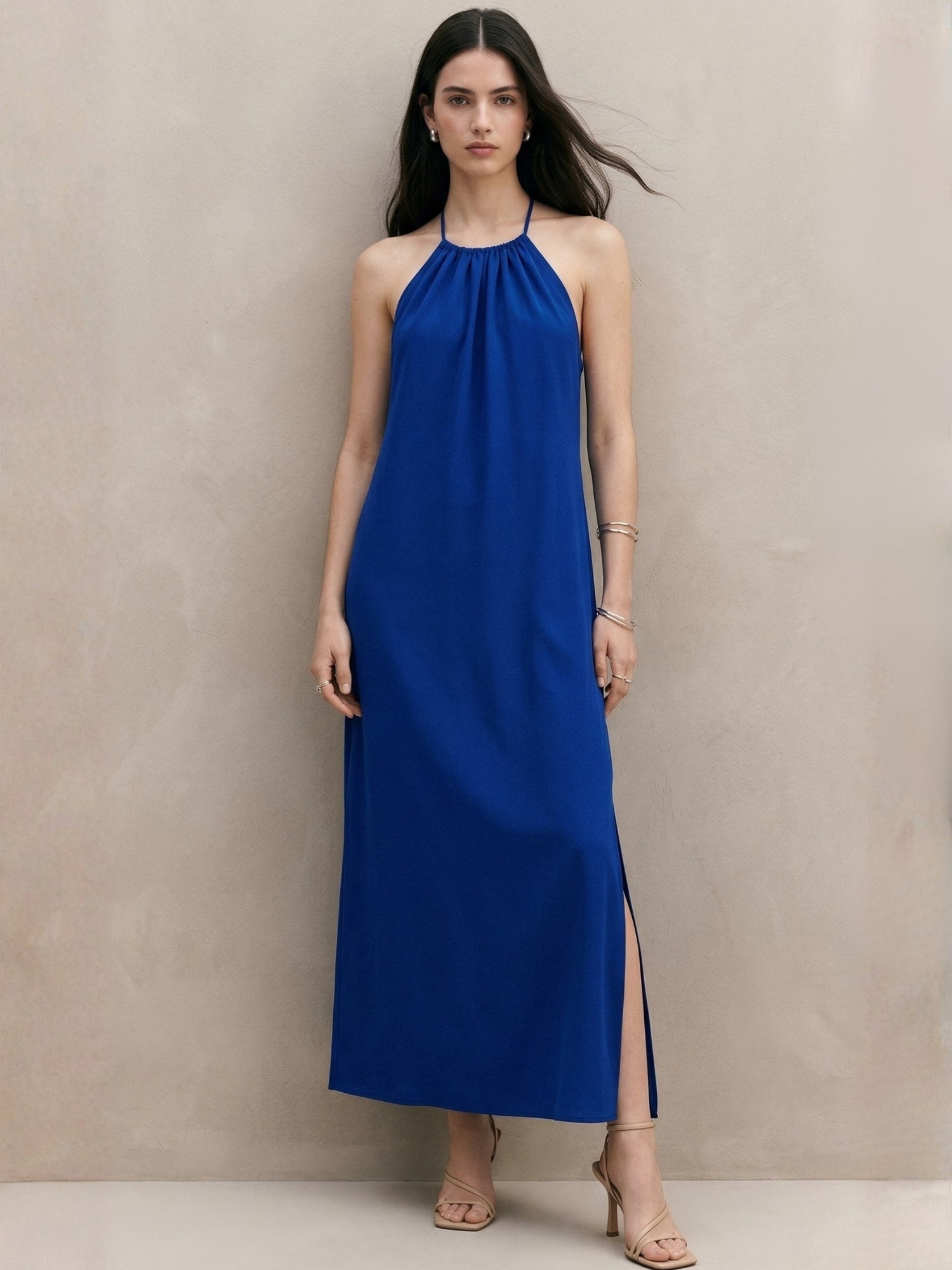 Blue Halter A-Line Solid Dress