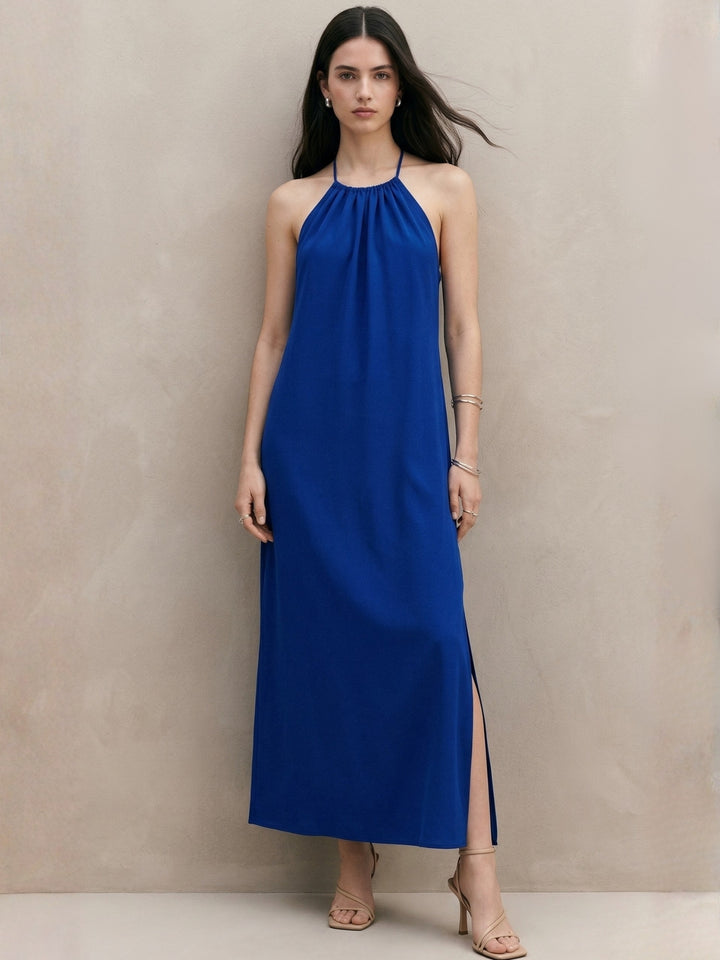 Blue Halter A-Line Solid Dress