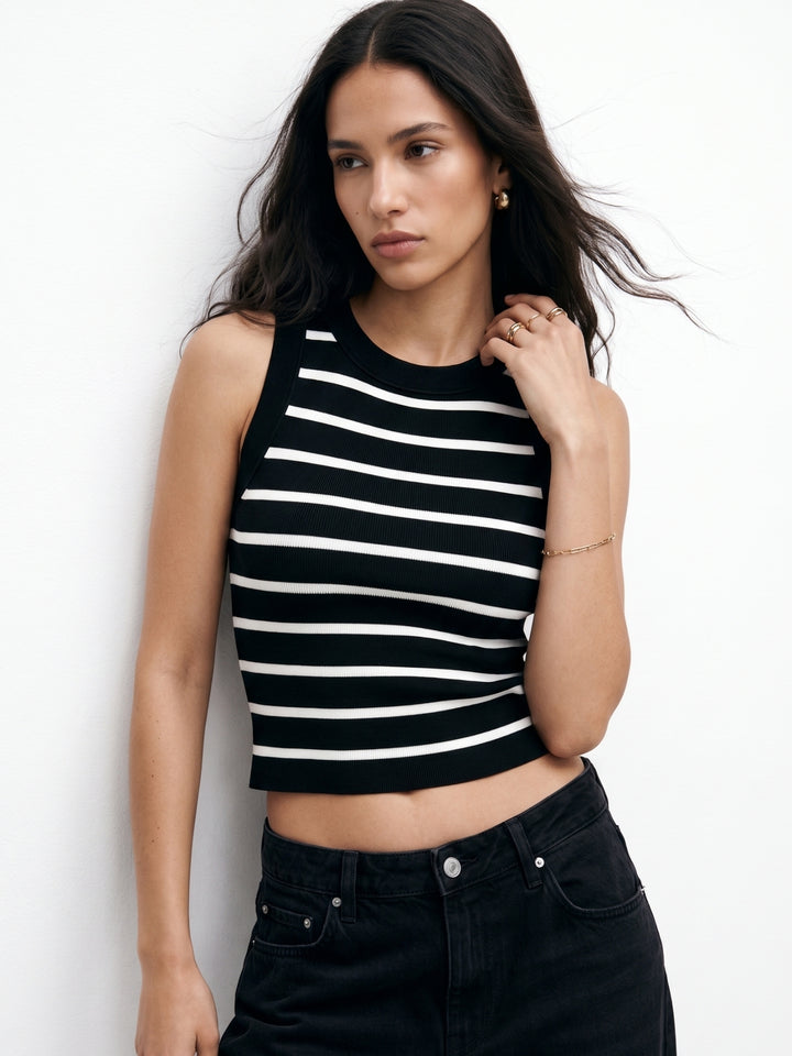 Black Sleeveless Striped Tank