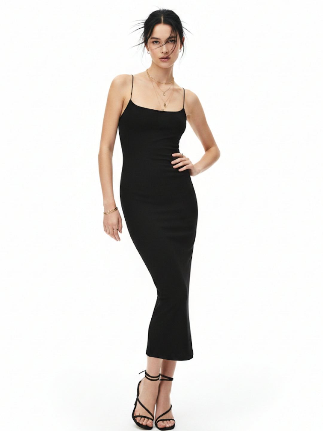 Black-Strappy Fitted Maxi Dress