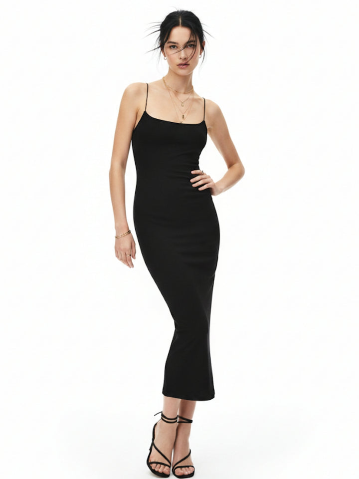 Black-Strappy Fitted Maxi Dress