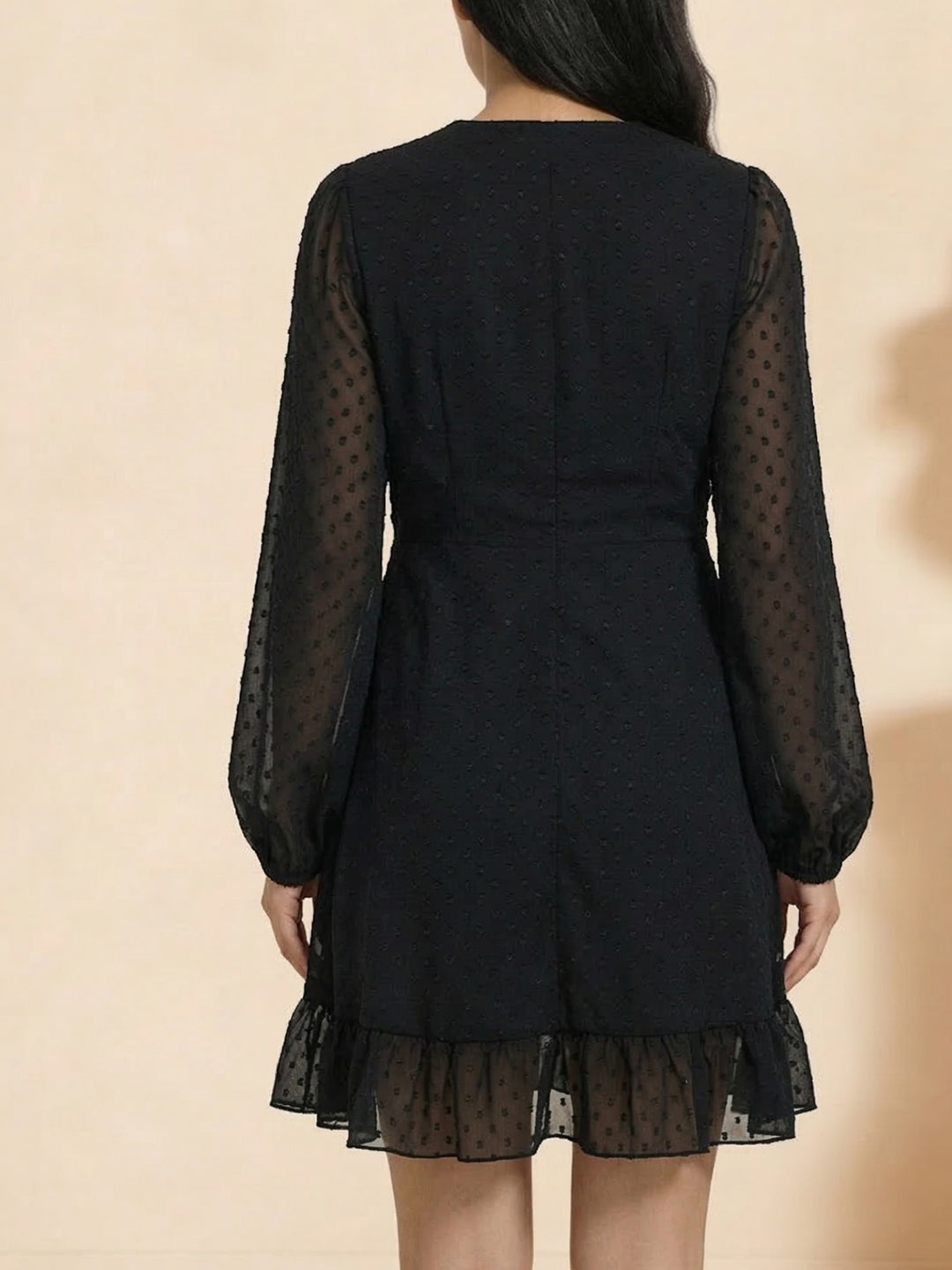 Black Bishop Sleeve V Neck Dress