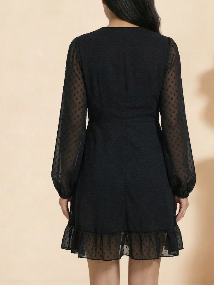 Black Bishop Sleeve V Neck Dress