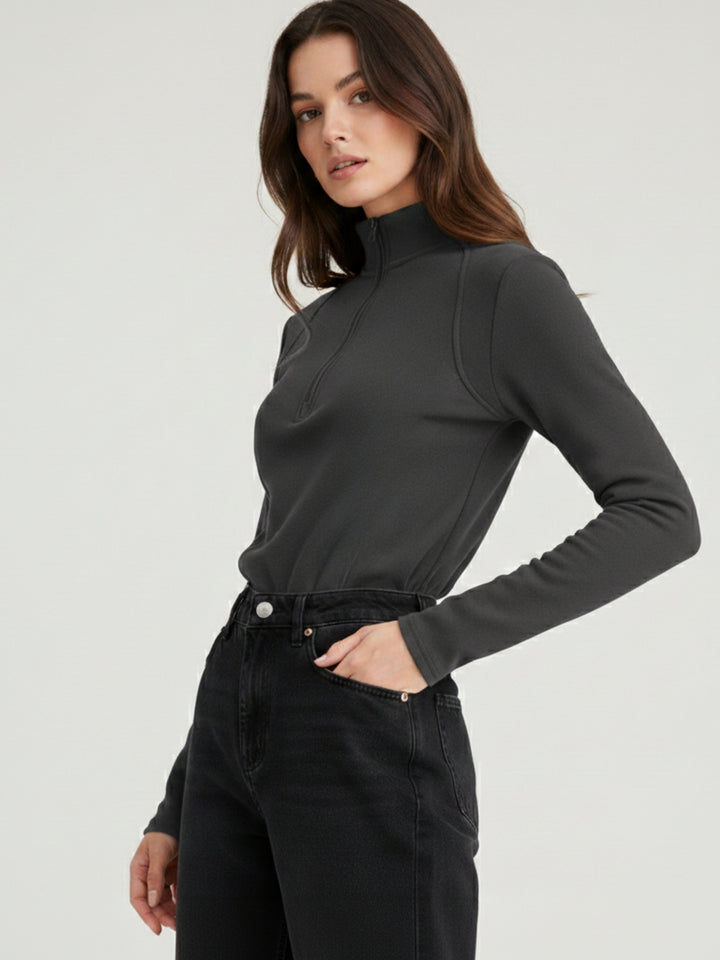 Charcoal Full Sleeves Half Zip Sweatshirt