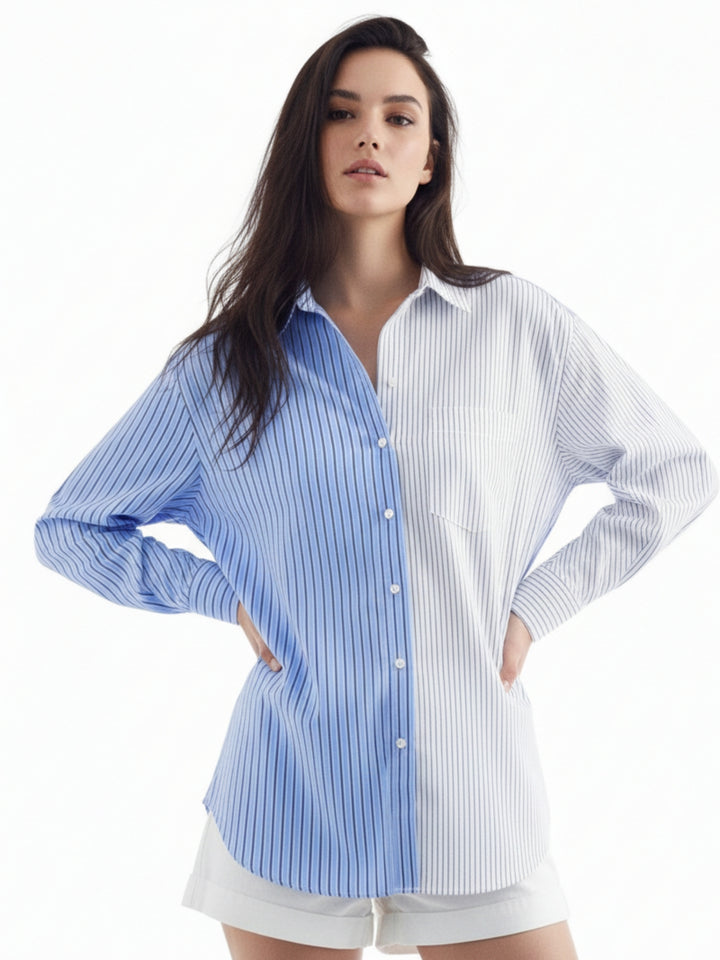 Blue Half And Half Striped Fashion Shirt