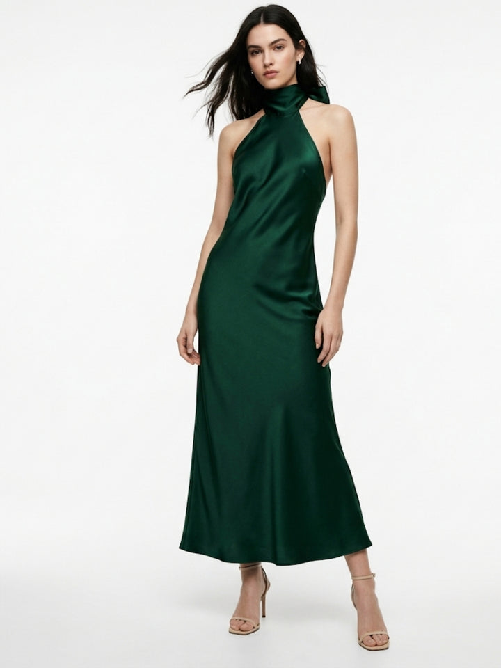 Dark Green Halterneck Midi Dress