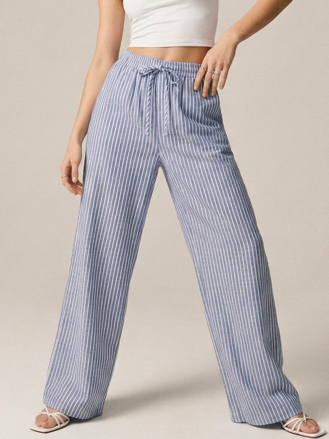 Blue Striped Elasticated Waistband Trouser