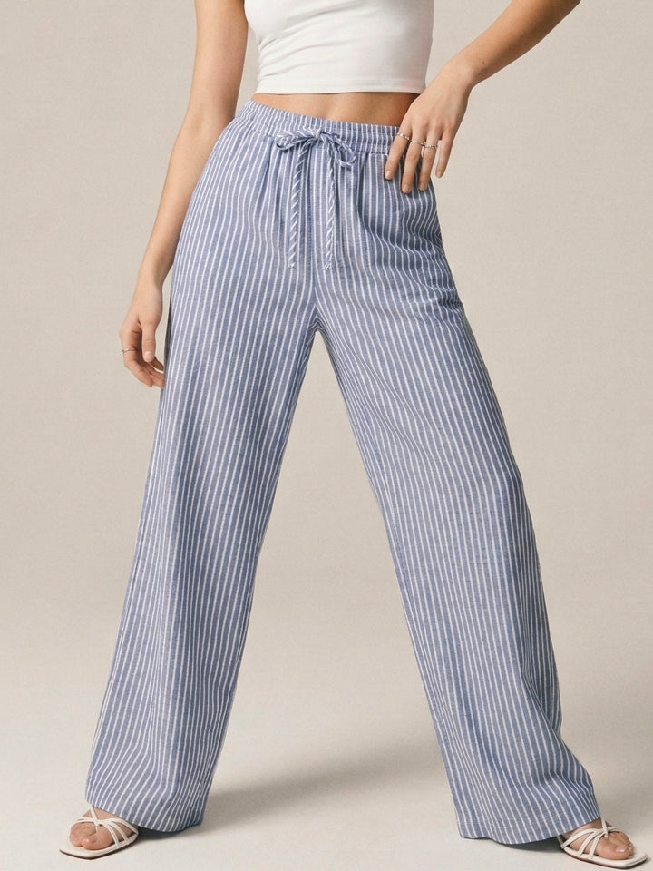 Blue Striped Elasticated Waistband Trouser