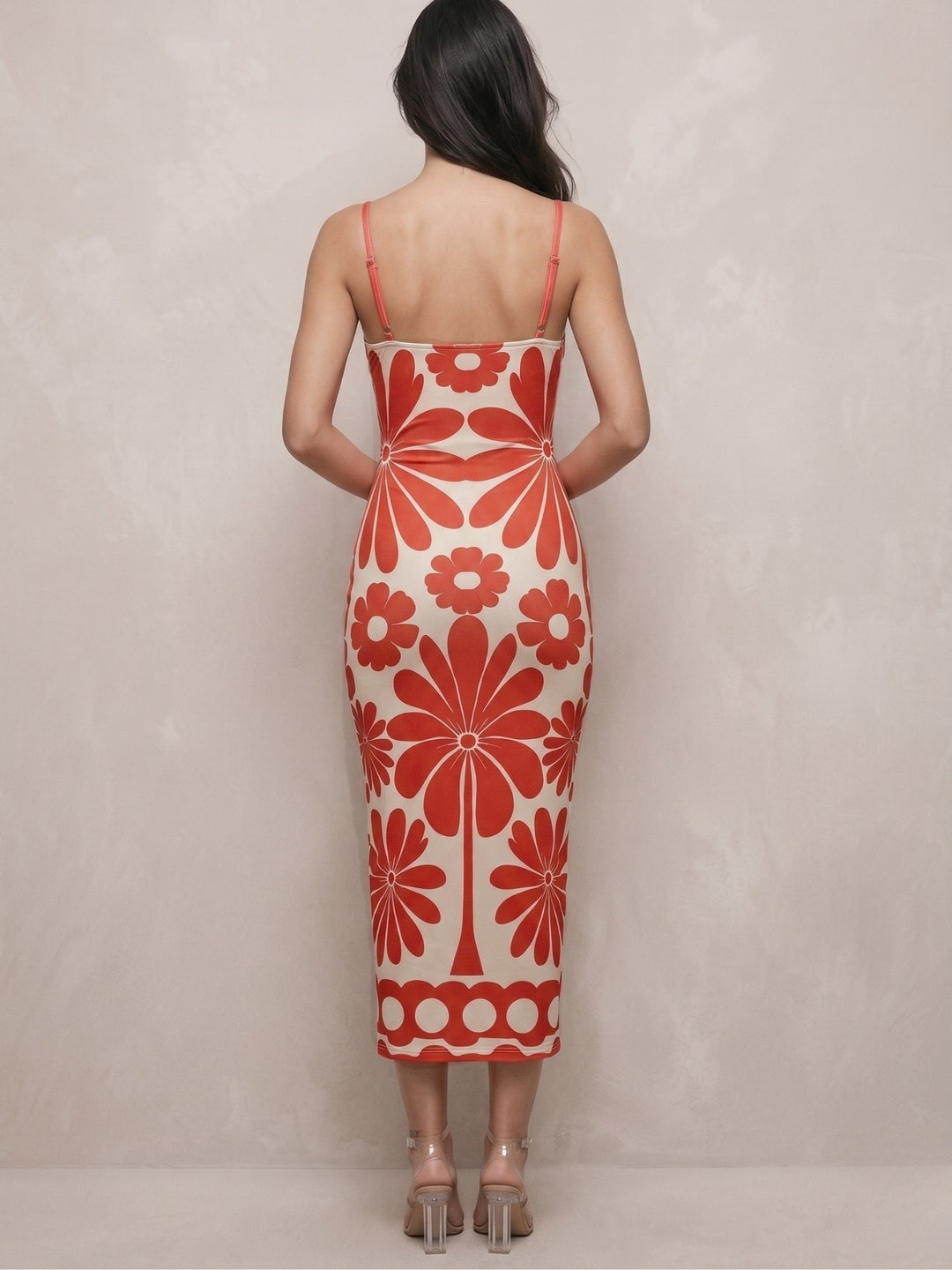 Red Spaghetti Strap Floral Printed Dress