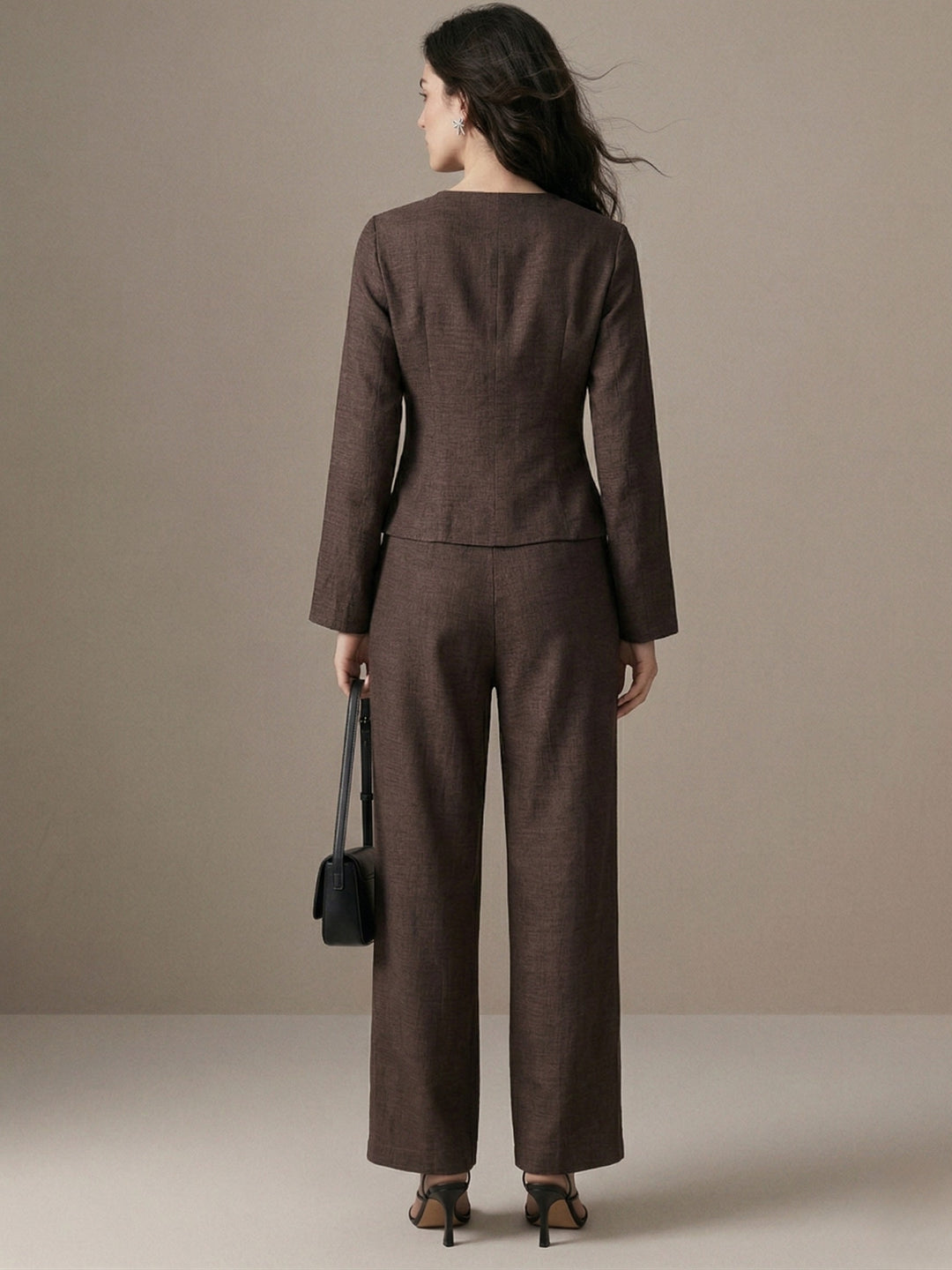 Brown Textured Wrap Top With Trousers Co-Ord Set