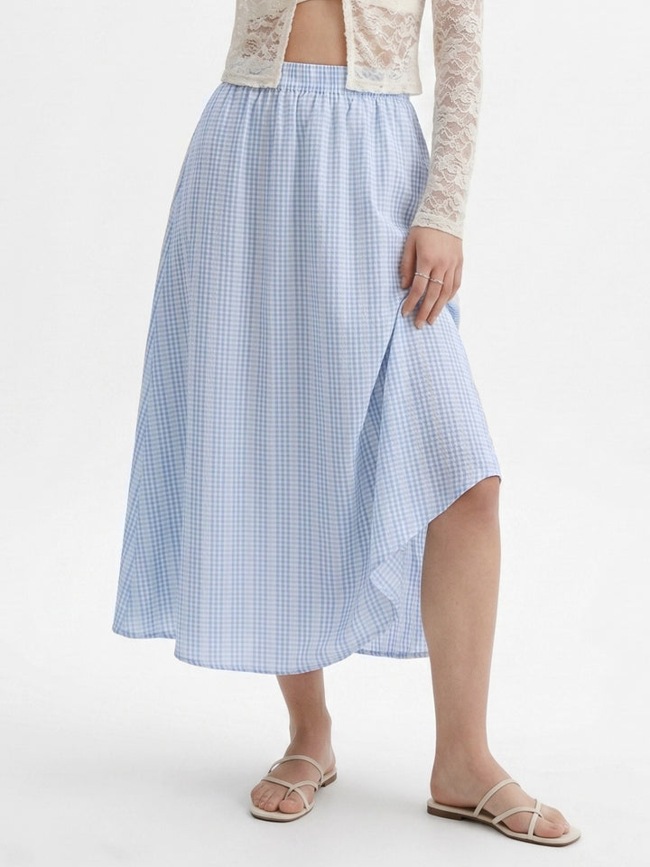 Light Blue High Waist Striped Flared Skirt