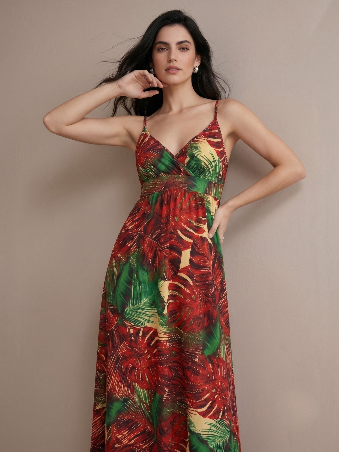 Red Strappy Wrap Printed Dress