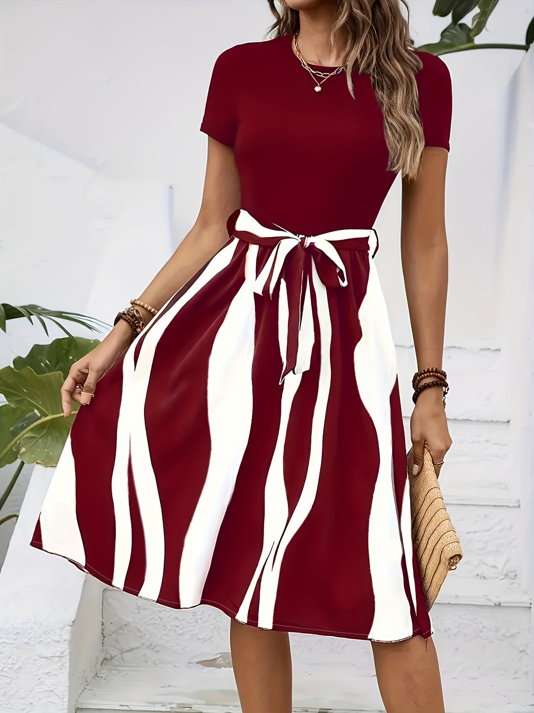 Red Printed Skater Dress
