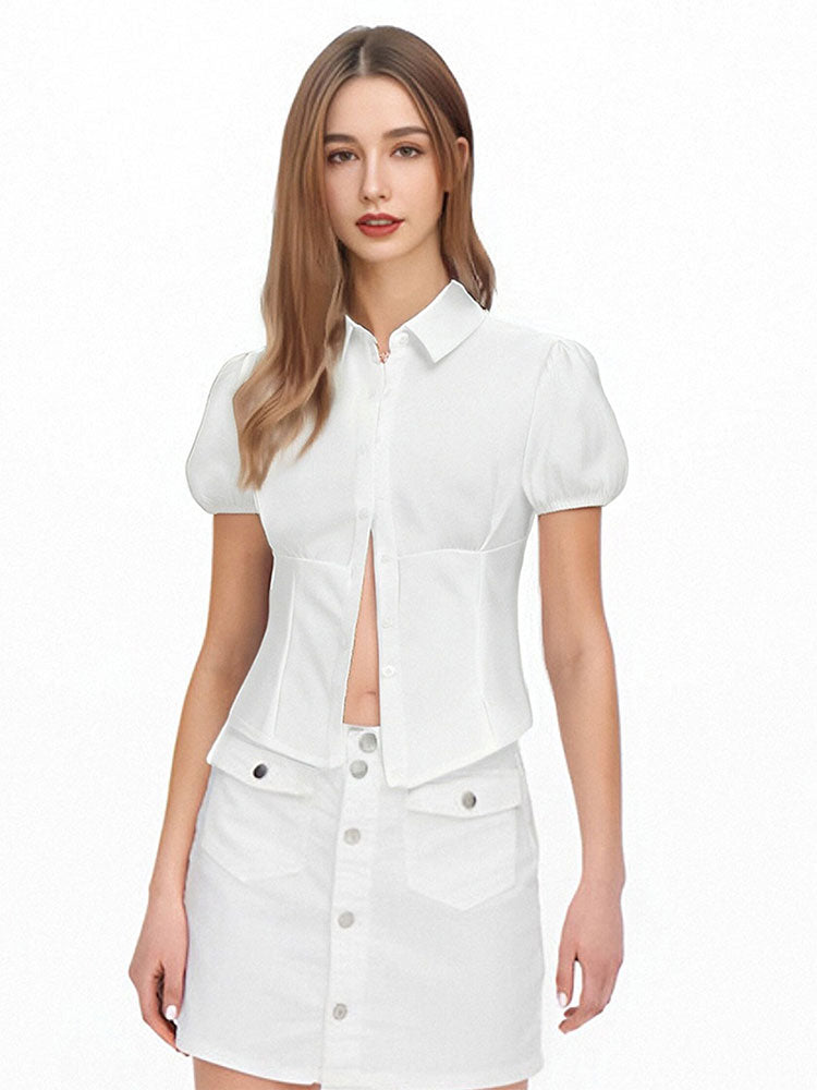 White Cap Sleeves Fitted Shirt