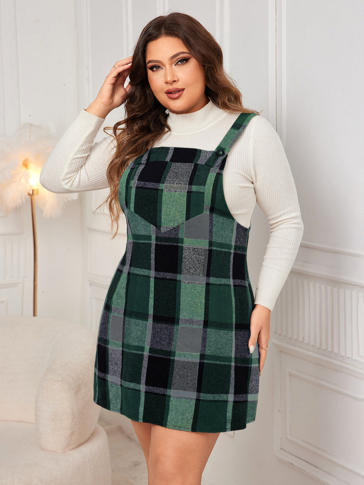 Green Check Mini Pinafore Dress With Yoke Detail