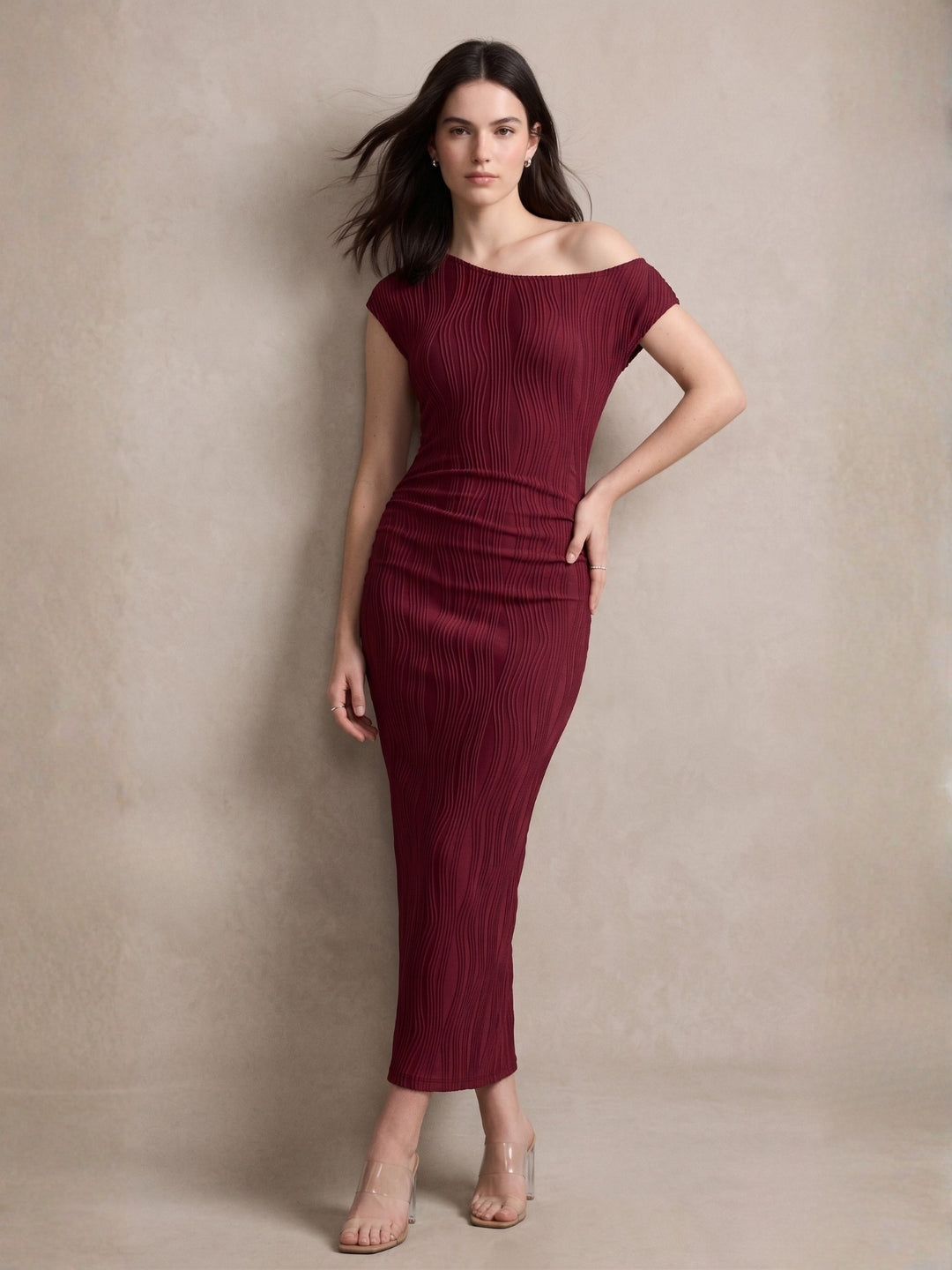 Maroon One Shoulder Bodycon Dress