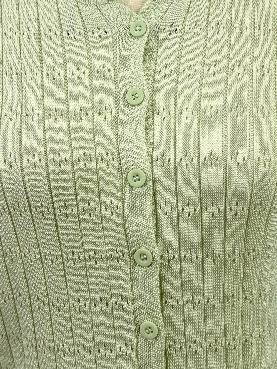 Mint Button Down Top With Lace Inserts At Hem And Sleeves